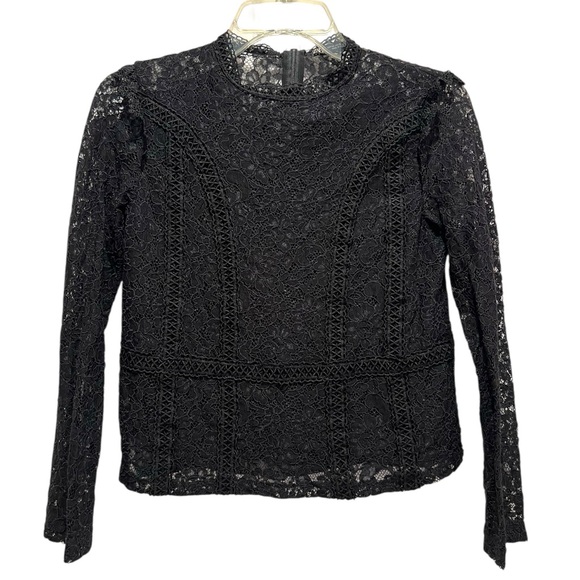 Zara Black Lace Long Sleeve Victorian Style Blouse Top Shirt Size XS - Picture 2 of 5